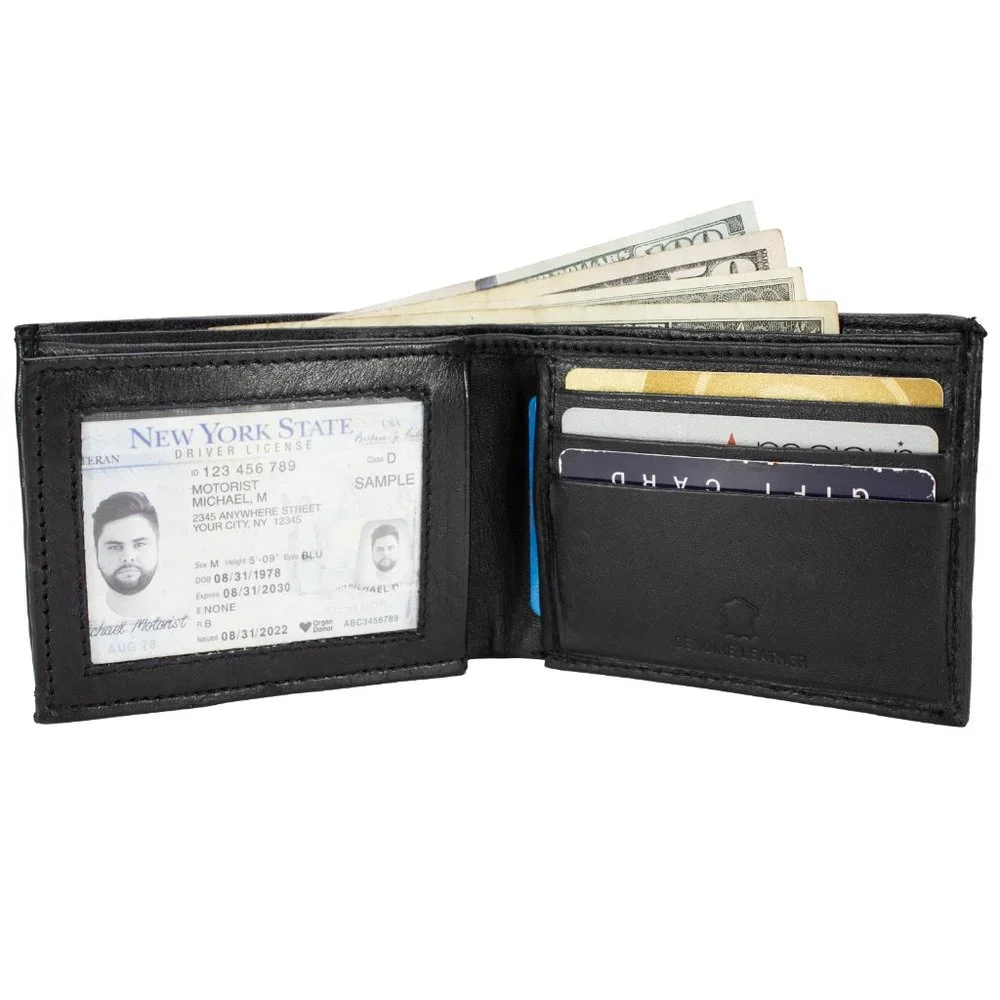 Men Lambskin Leather Wallet ID Card Organizer Black Bifold Stylish Wallet